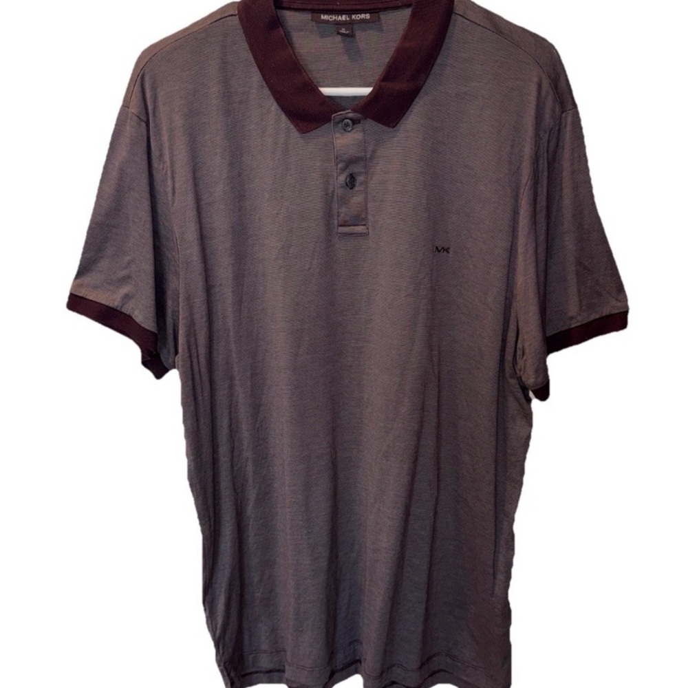 Michael Kors Men's Button Down Polo Collared Shirt Greenwich Maroon Burgundy XL